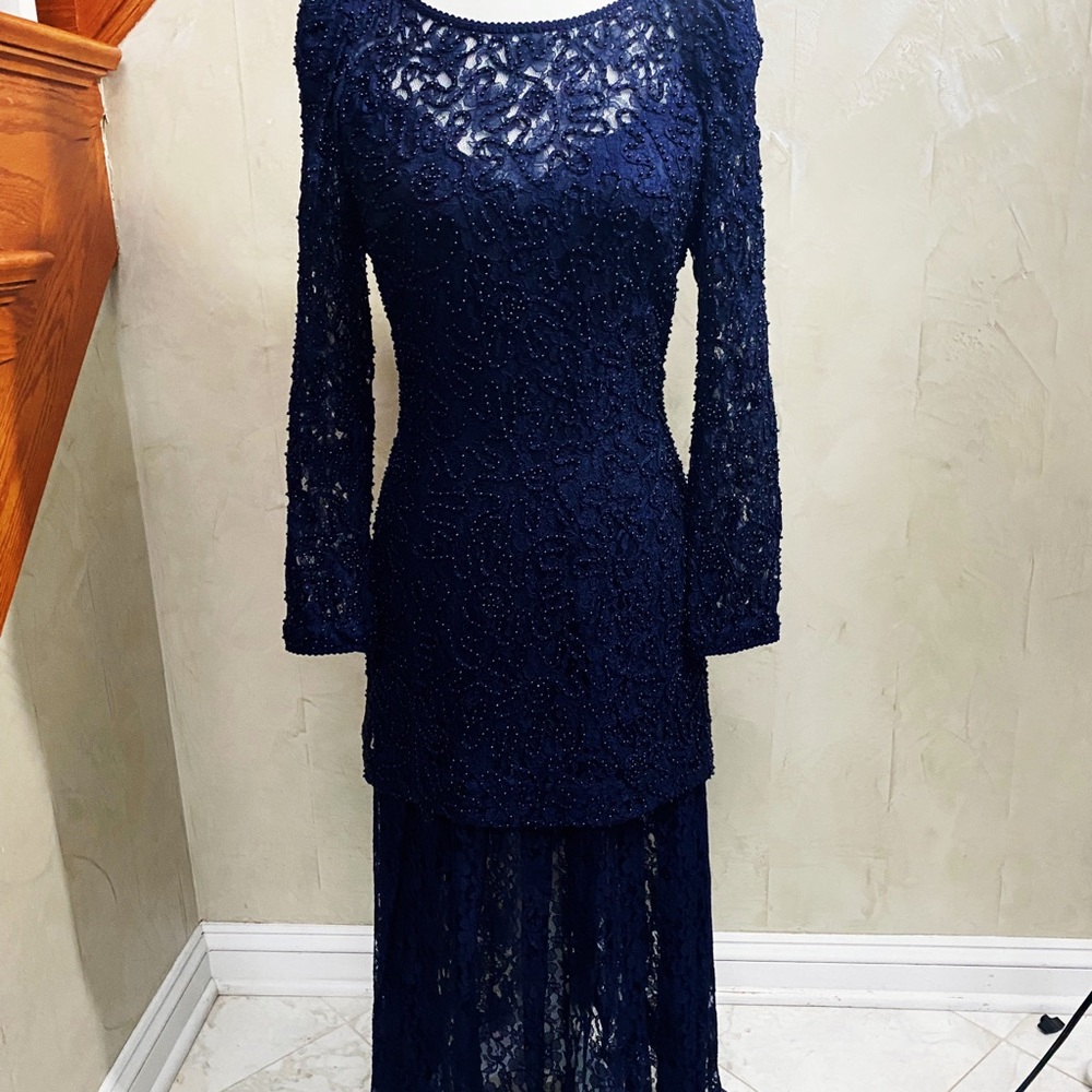 Beautiful Navy Lace Beaded Gown